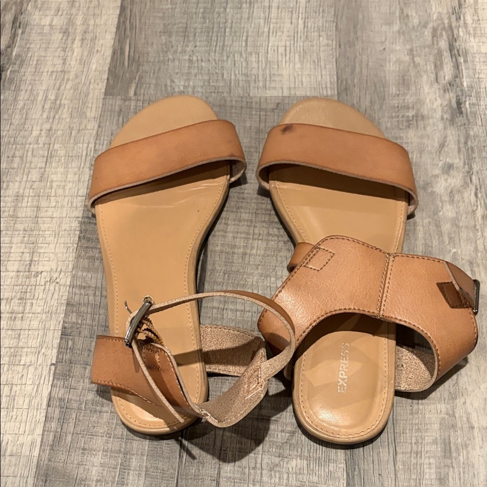 Express Tan Leather Ankle-Strap Slide Sandals